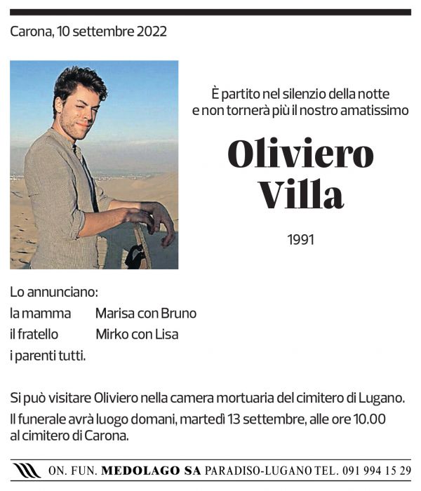 Annuncio funebre Oliviero Villa