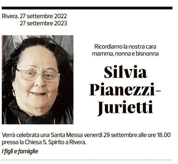 Annuncio funebre Silvia Pianezzi-jurietti