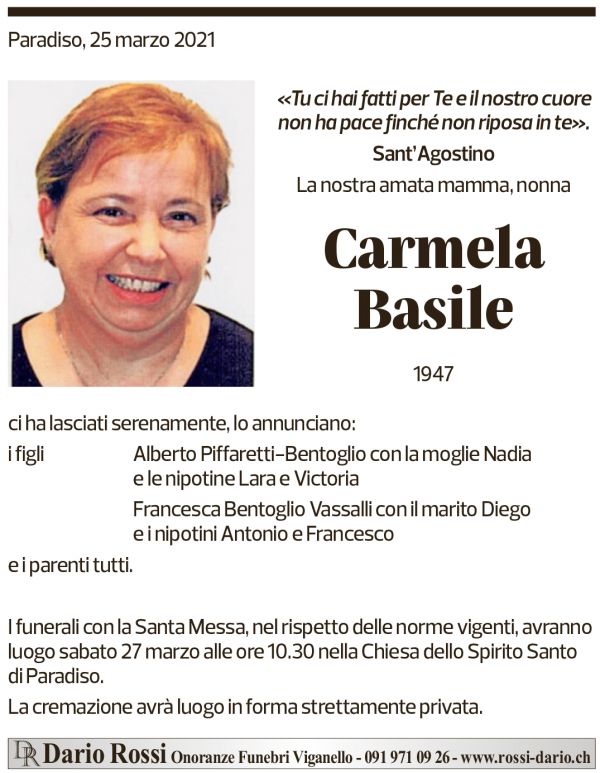 Annuncio funebre Carmela Basile