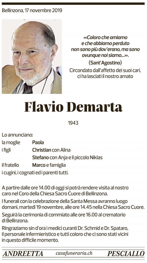 Annuncio funebre Flavio Demarta
