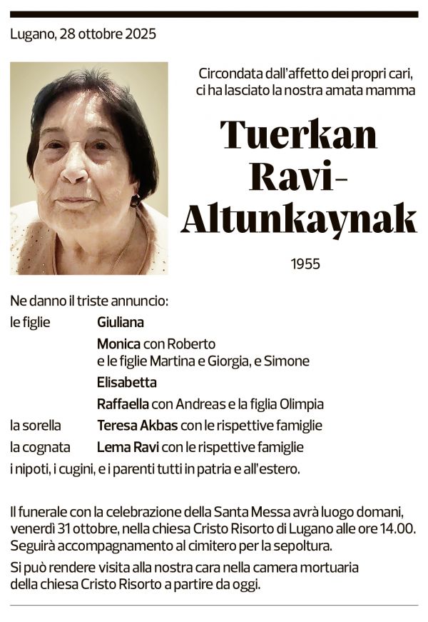 Annuncio funebre Tuerkan Ravi-altunkaynak