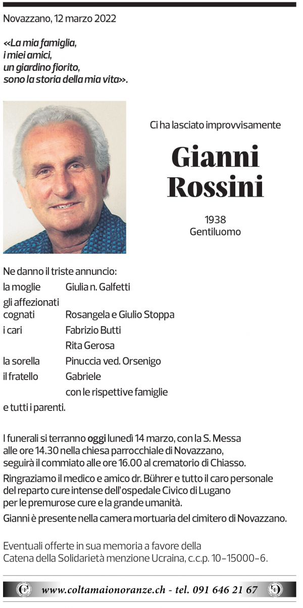 Annuncio funebre Gianni Rossini