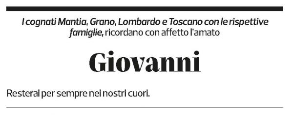 Annuncio funebre Giovanni Grano