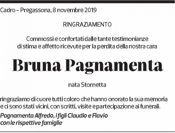 Annuncio funebre Bruna Pagnamenta