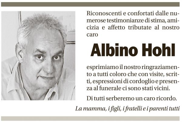 Annuncio funebre Albino Hohl