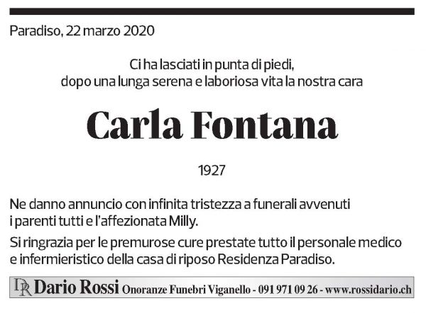 Annuncio funebre Carla Fontana