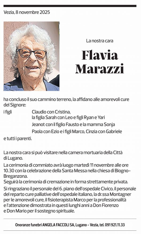 Annuncio funebre Flavia Marazzi