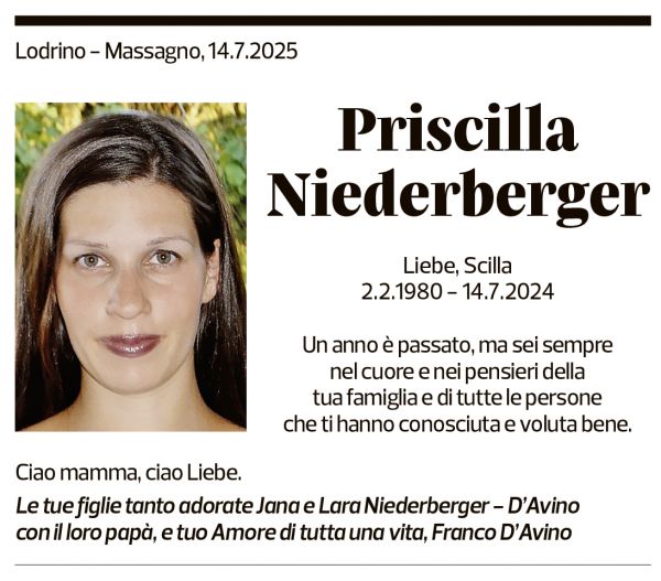 Annuncio funebre Priscilla Niederberger