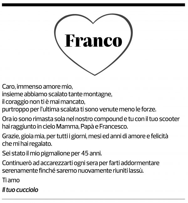 Annuncio funebre Franco Quaroni