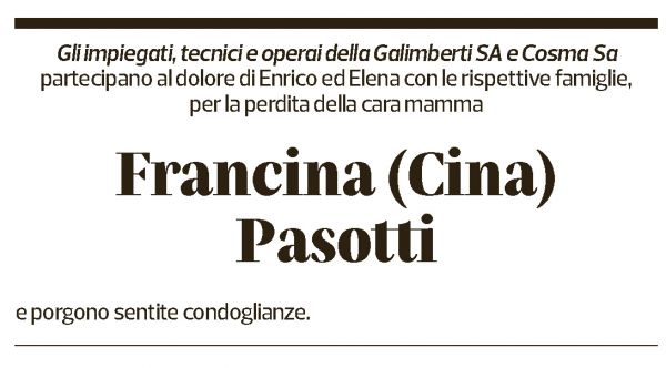 Annuncio funebre Francina Somenzari