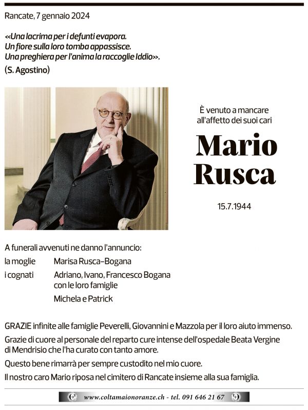 Annuncio funebre Mario Rusca