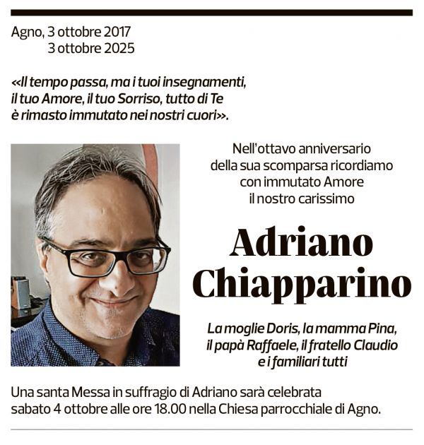 Annuncio funebre Adriano Chiapparino