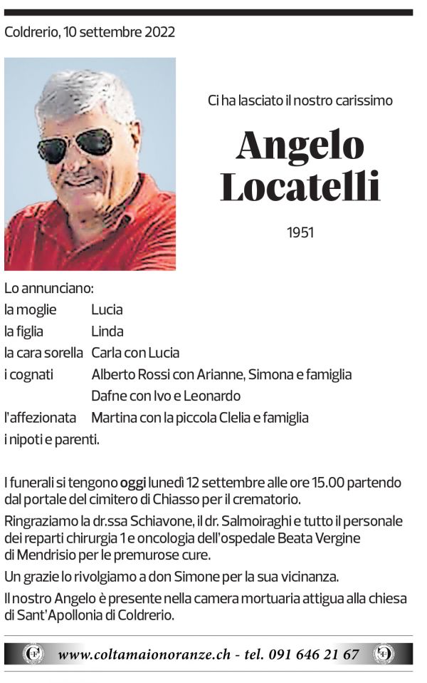 Annuncio funebre Angelo Locatelli