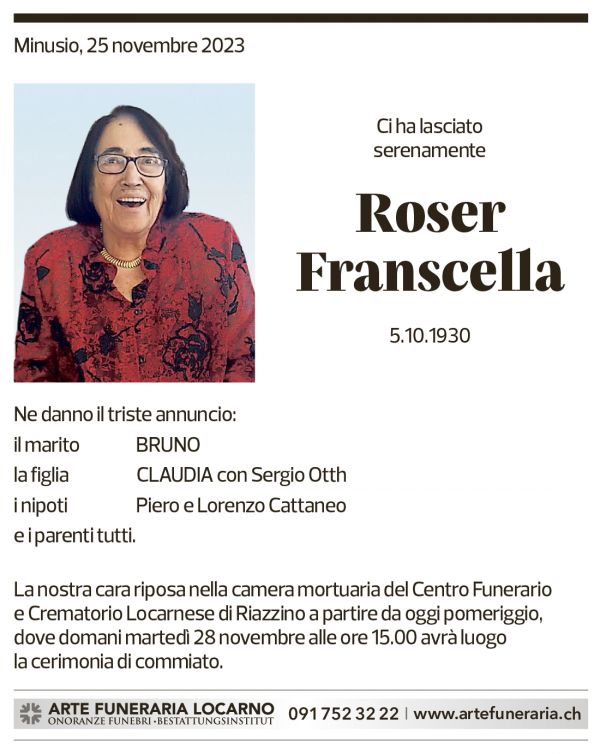 Annuncio funebre Roser Franscella