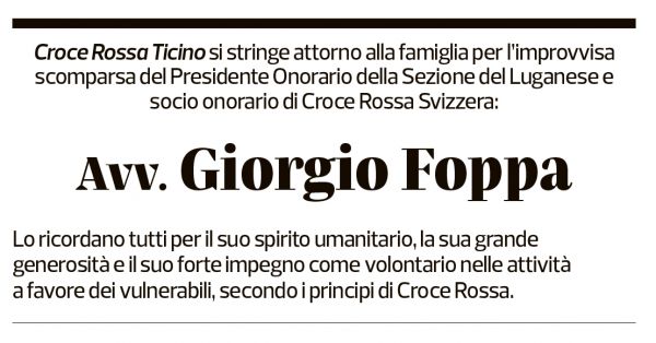 Annuncio funebre Giorgio Foppa