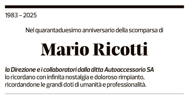 Annuncio funebre Mario Ricotti