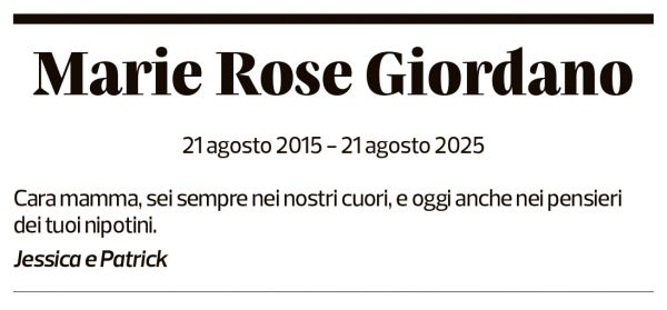 Annuncio funebre Marie Rose Giordano