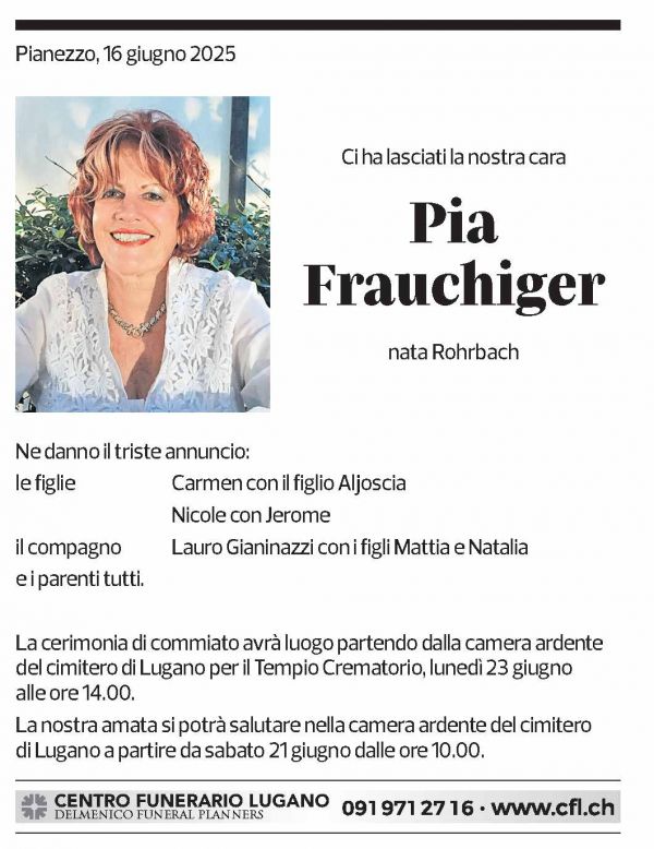 Annuncio funebre Pia Frauchiger