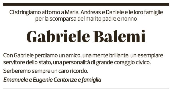 Annuncio funebre Gabriele Balemi