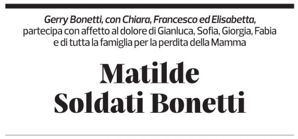Annuncio funebre Matilde Bonetti Soldati