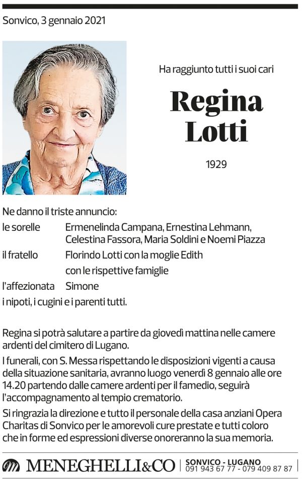 Annuncio funebre Regina Lotti