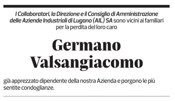 Annuncio funebre Germano Valsangiacomo