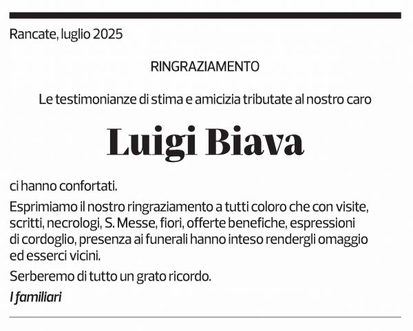 Annuncio funebre Luigi Biava