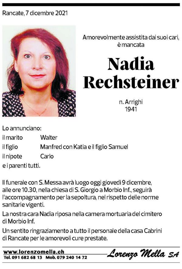 Annuncio funebre Nadia Rechsteiner