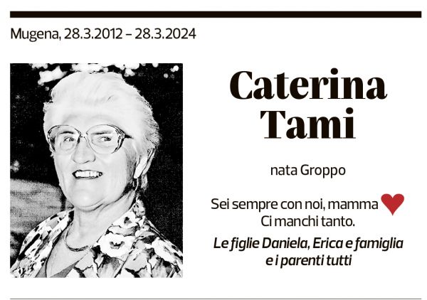 Annuncio funebre Caterina Tami