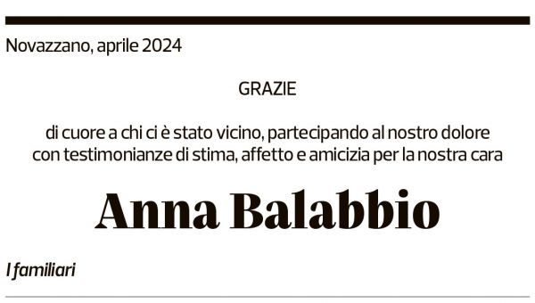 Annuncio funebre Anna Balabbio