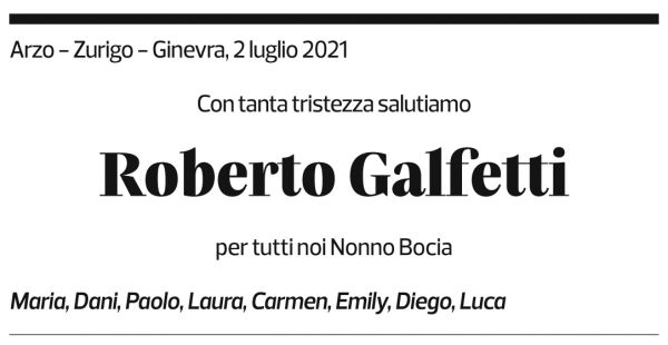 Annuncio funebre Roberto Galfetti