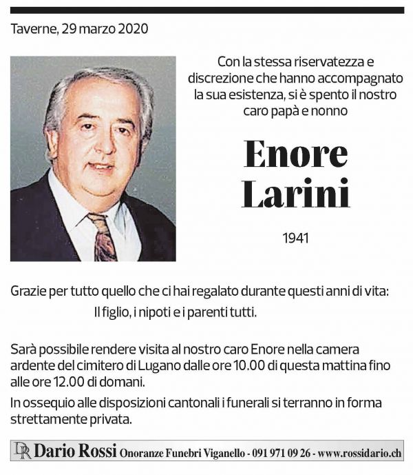 Annuncio funebre Enore Larini