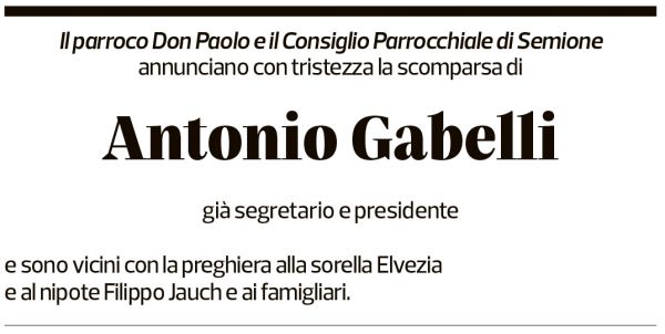 Annuncio funebre Antonio Gabelli