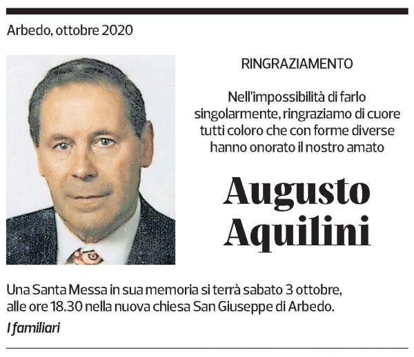 Annuncio funebre Augusto Aquilini