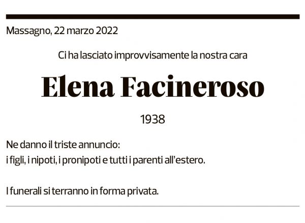 Annuncio funebre Elena Facineroso