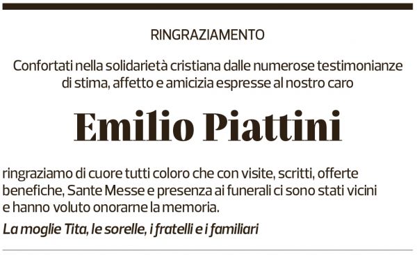 Annuncio funebre Emilio Piattini