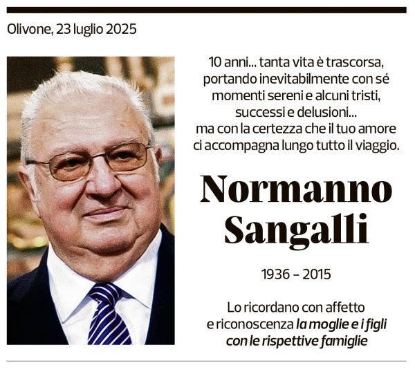 Annuncio funebre Normanno Sangalli