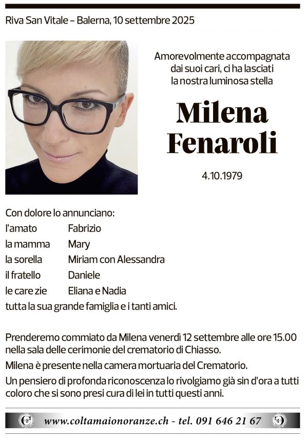 Annuncio funebre Milena Fenaroli