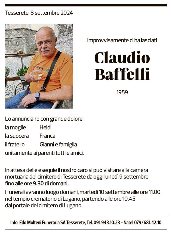 Annuncio funebre Claudio Baffelli