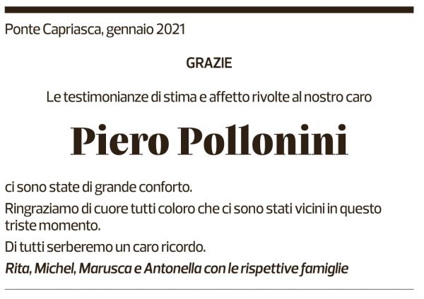 Annuncio funebre Piero Pollonini