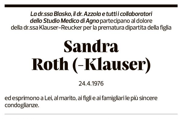 Annuncio funebre Sandra Roth-klauser