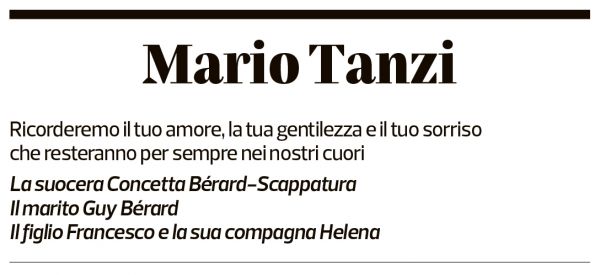 Annuncio funebre Mario Tanzi