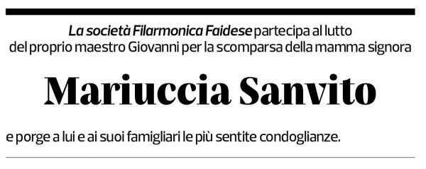 Annuncio funebre Mariuccia Sanvito