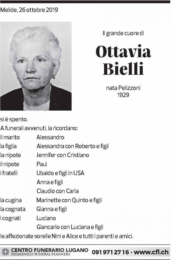 Annuncio funebre Ottavia Bielli