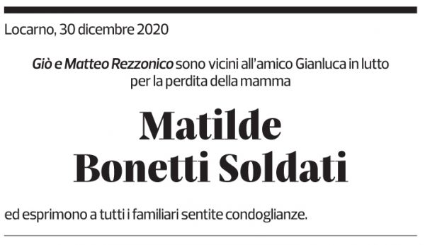 Annuncio funebre Matilde Bonetti Soldati