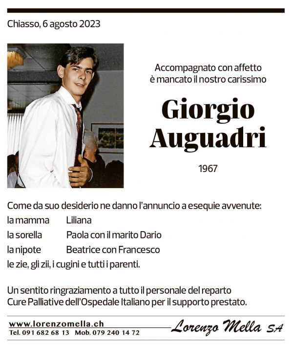 Annuncio funebre Giorgio Auguadri