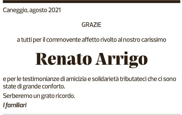 Annuncio funebre Renato Arrigo