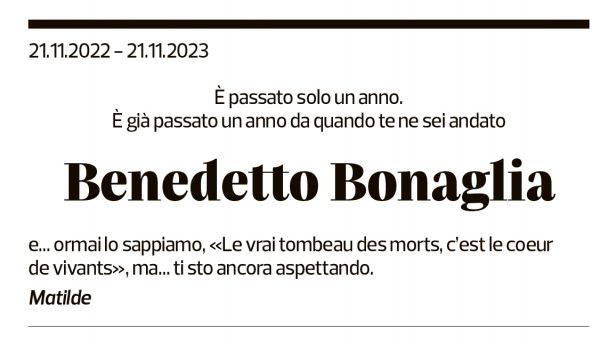 Annuncio funebre Benedetto Bonaglia