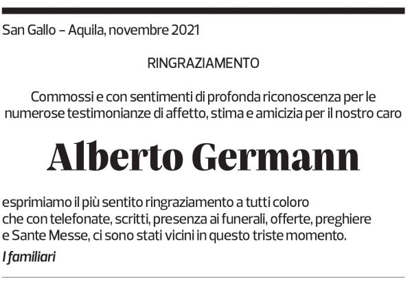 Annuncio funebre Alberto Germann