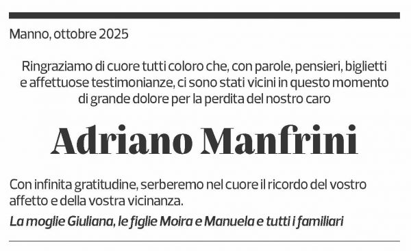 Annuncio funebre Adriano Manfrini